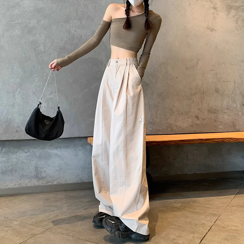 美式工装裤女春夏季2025新款高腰宽松显瘦直筒休闲裤宽松阔腿裤子