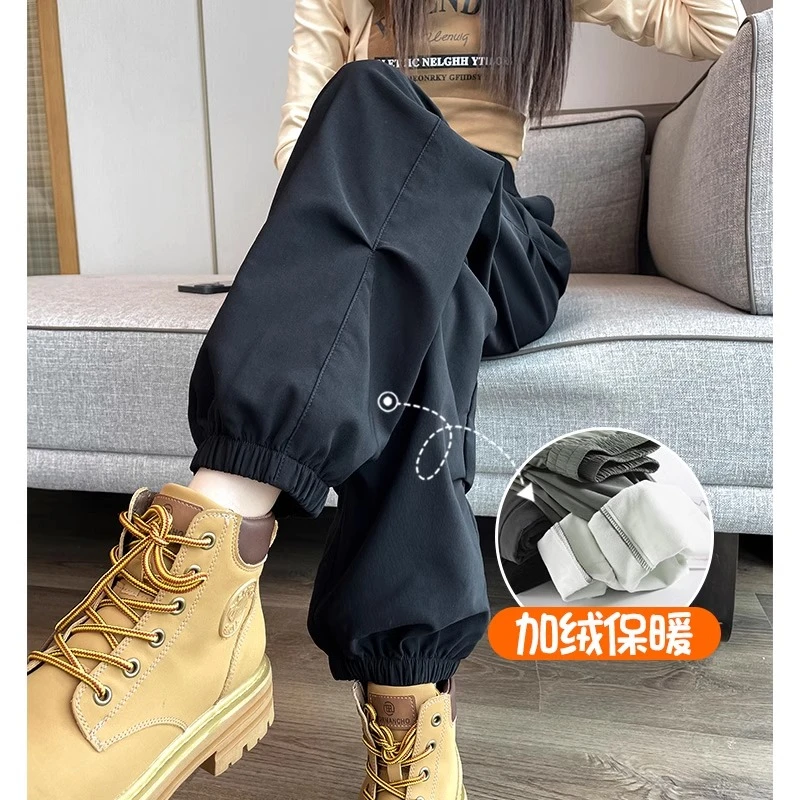 美式工装裤女秋冬2025新款高腰宽松复古显瘦休闲束脚登山运动裤子