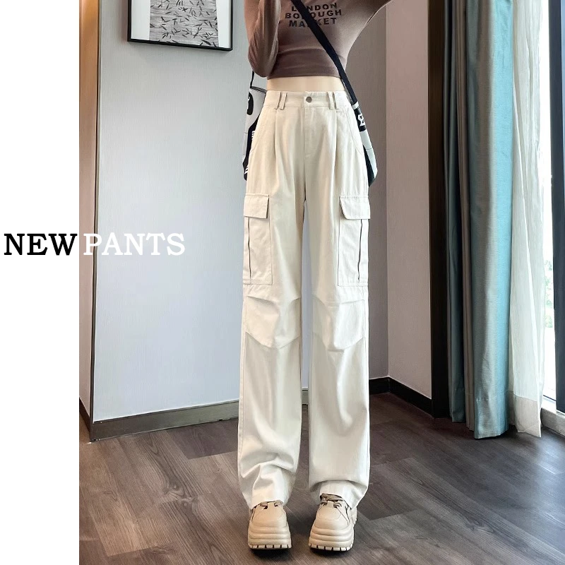 美式工装裤女秋季2023新款高腰显瘦窄版小个子美式直筒休闲阔腿裤