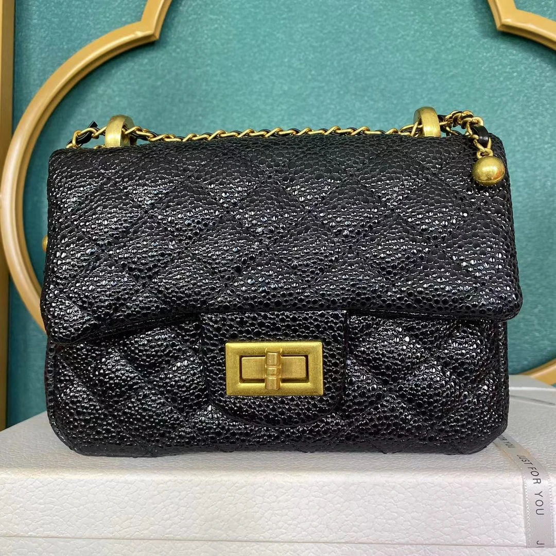 #102孤品小香风单肩斜挎菱格小方包 女士百搭链条包包