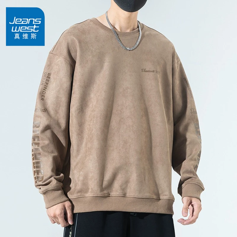 Jeanswest/真维斯圆领卫衣男士春秋新款潮流宽松百搭休闲长袖上衣