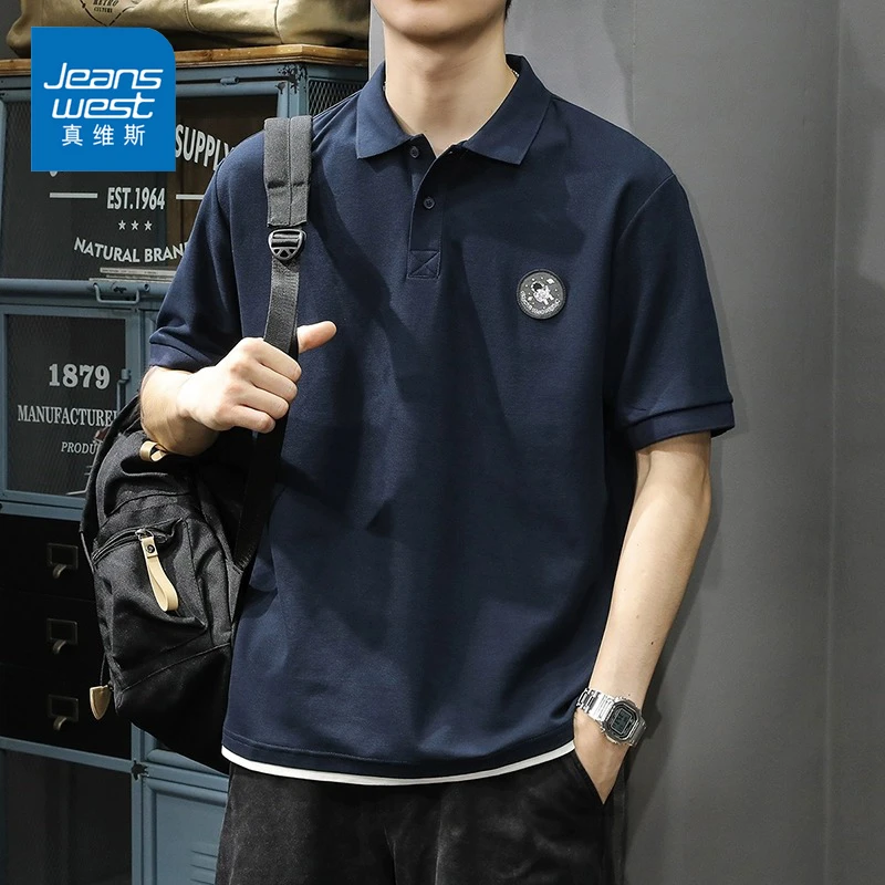 Jeanswest/真维斯夏季薄款短袖POLO衫男士潮流简约宽松百搭T恤男