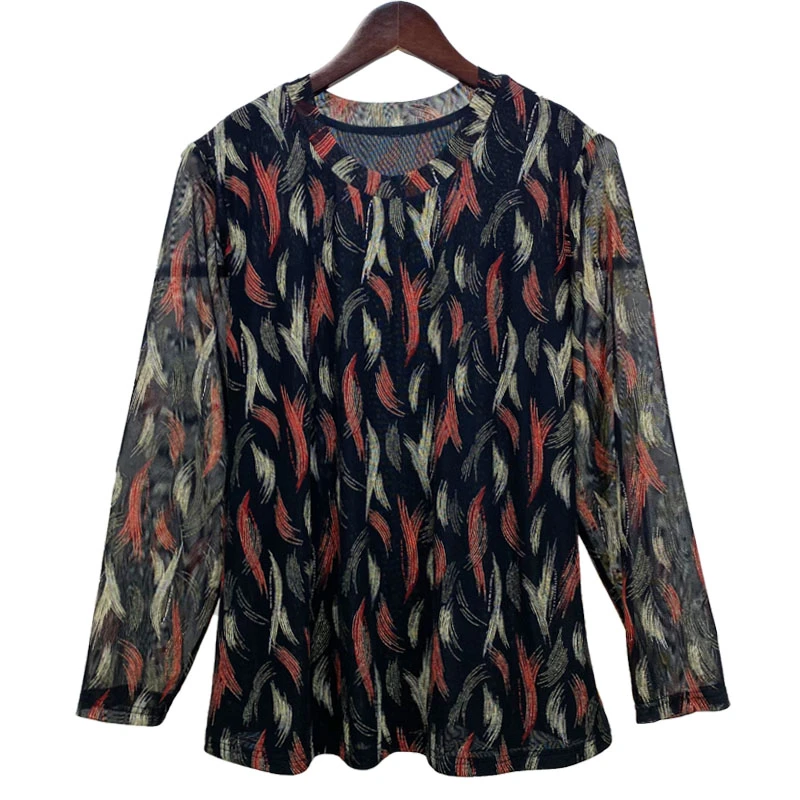 5498大码女装春秋加绒打底衫加肥加大中老年小衫圆领显瘦百搭上衣