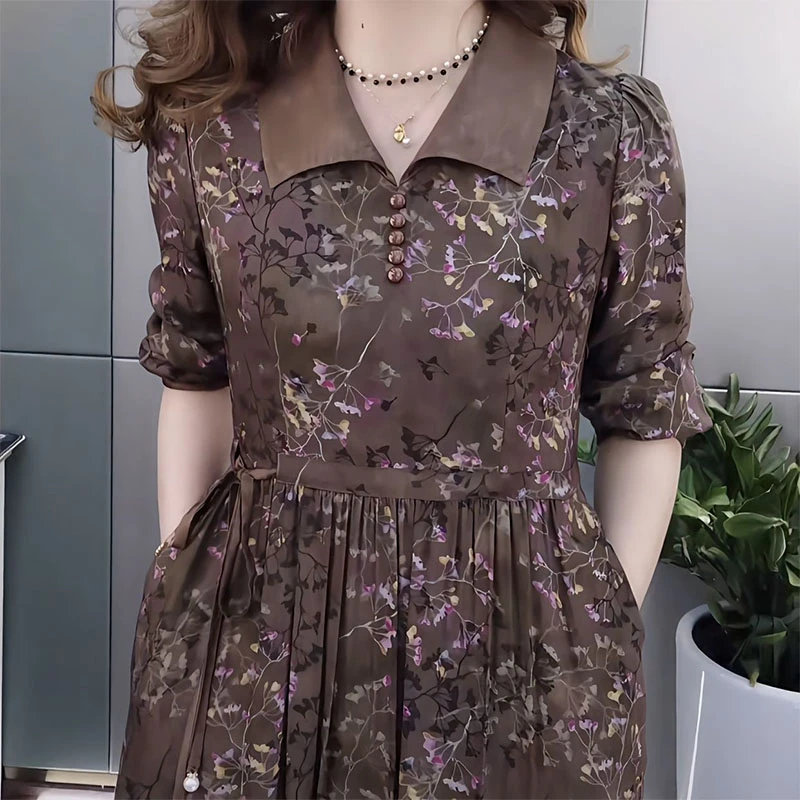 1343大码女装连衣裙2025秋季新款高档气质洋气胖妈妈长袖百搭裙子