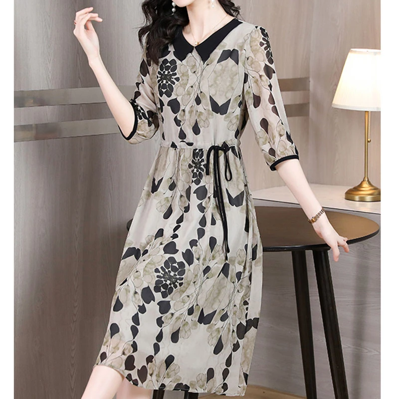 1301高端大码女装连衣裙夏季新款200斤气质水墨画妈妈印花A字裙子