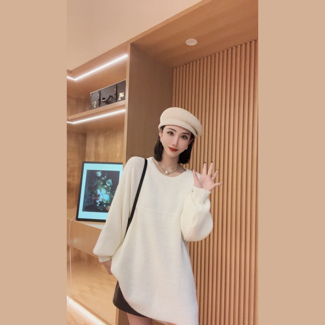 七奈推荐 【白玉兰】宽松减龄中长款慵懒风毛衣QN10114