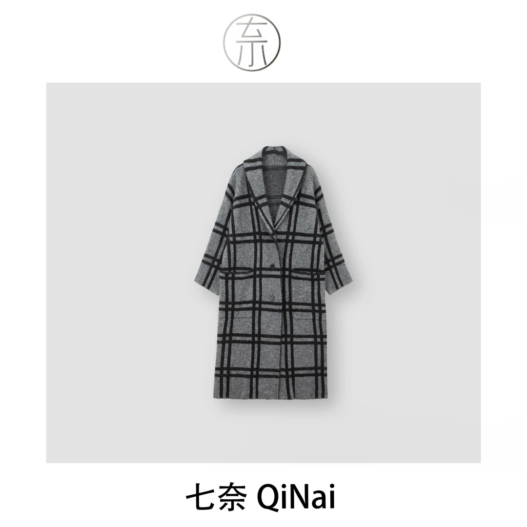 七奈推荐【亦安】中长款格子大衣外套QN10581
