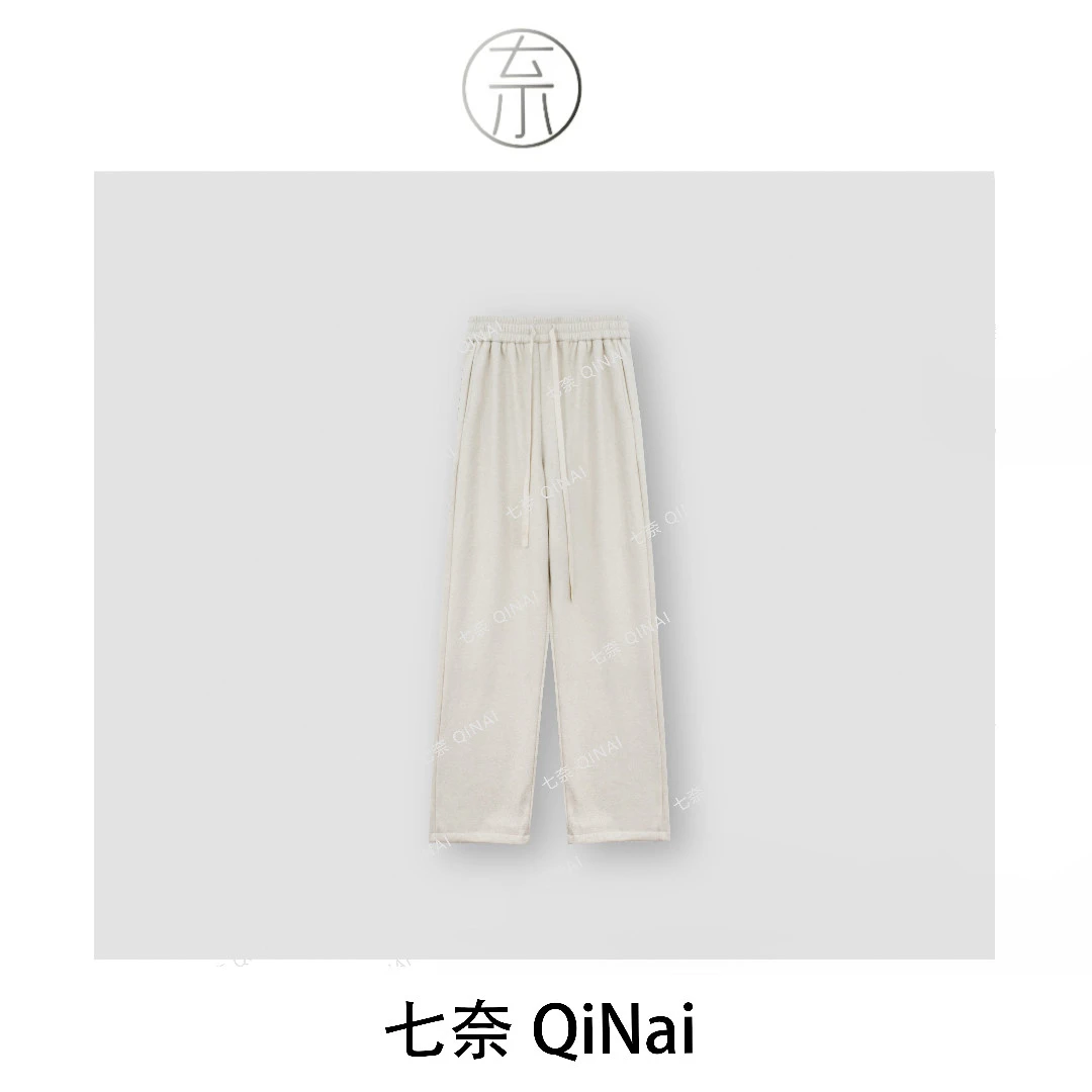七奈推荐 【予寒】美式复古基础加绒纯色宽松抽绳直筒裤QN10479