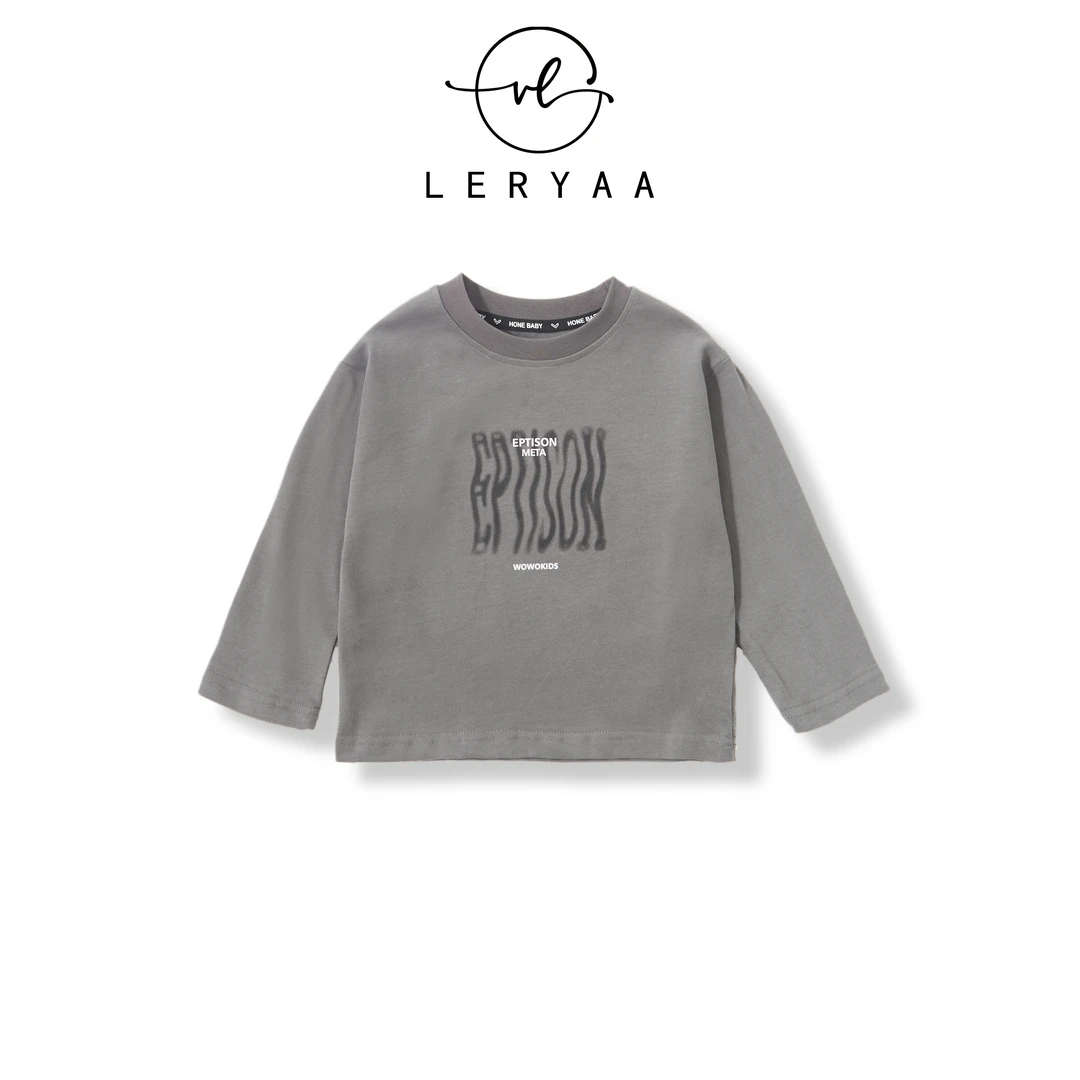 LERYAA▧韩版纯棉工艺字母晕染长袖打底T恤，百搭简潮时尚男童新款