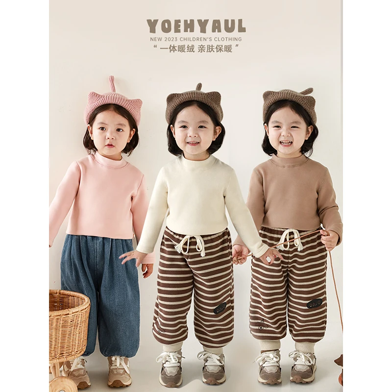 YOEHYAUL/幼悠儿童打底衫秋冬季洋气保暖半高领女童t恤上衣HD0005