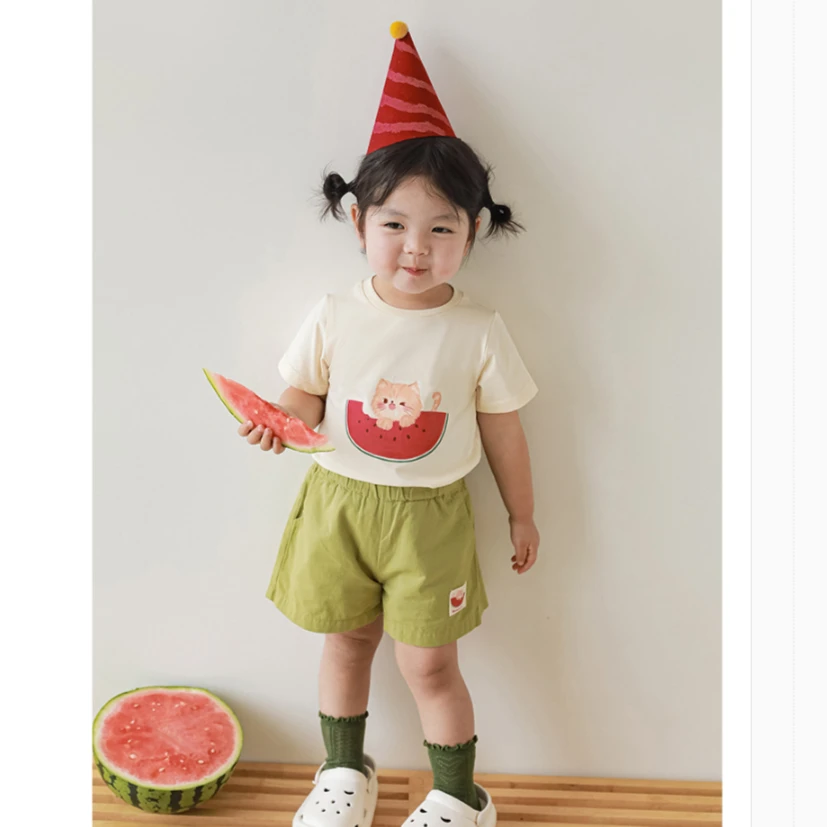 【现货3-6】YOEHYAUL幼悠西瓜圆领短袖T恤夏季休闲宽松 上衣X3545