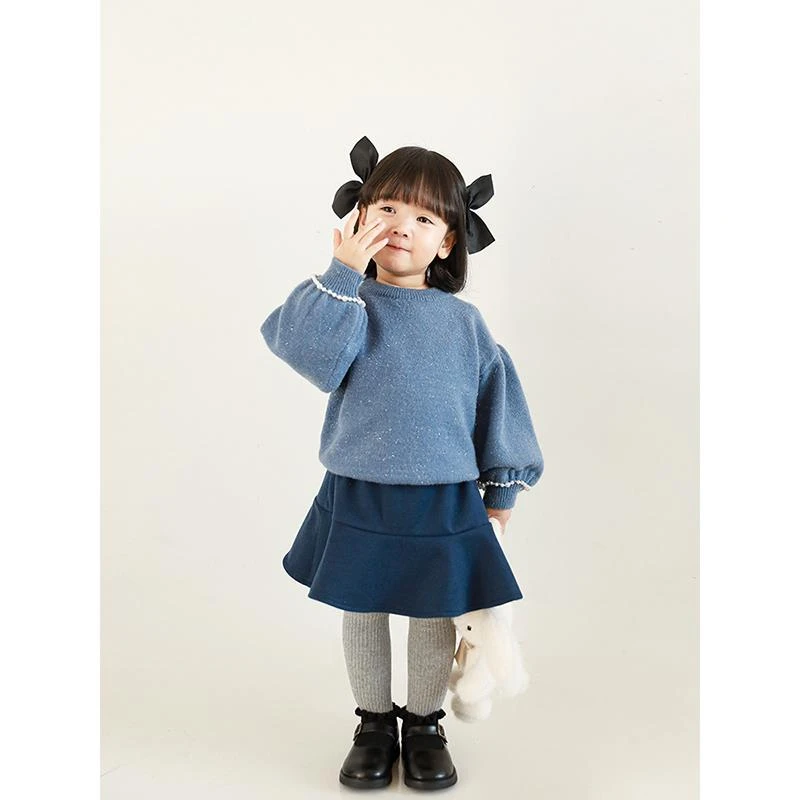 【现货】D2074儿童甜美波浪边挺括毛呢俏皮短裙女童大童洋气裙子