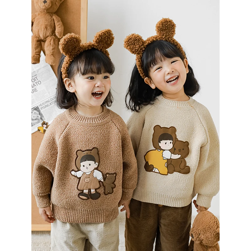 清【YOEHYAUL幼悠】Q2327女童秋冬加厚毛衣安安插肩袖宝宝保暖上衣