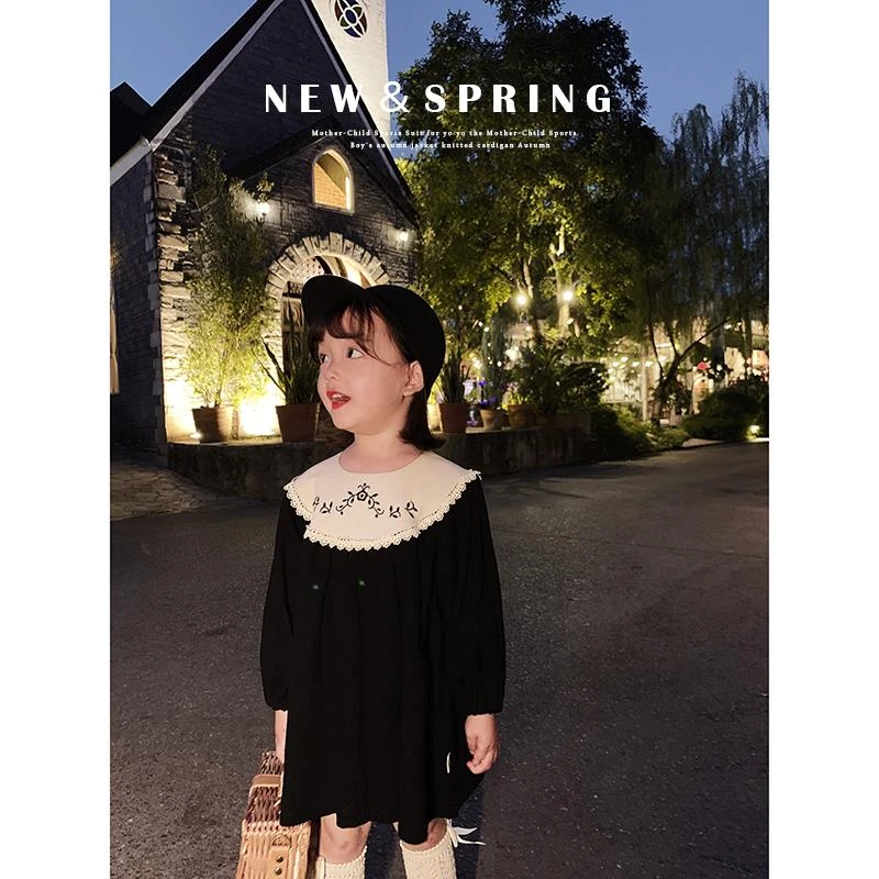 【YOEHYAUL幼悠】6536女童连衣裙春秋装宫廷风洋气刺绣公主裙黑色