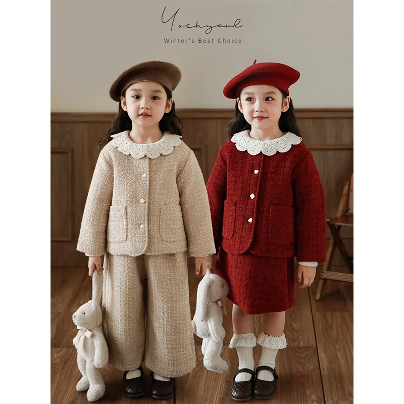 清 YOEHYAUL/幼悠儿童秋季洋气保暖外套女童纯色小香风外套 D3288