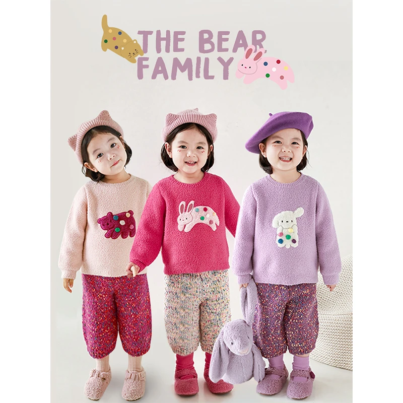 YOEHYAUL/幼悠儿童洋气百搭保暖上衣女童动物贴布绣毛衣 D2987