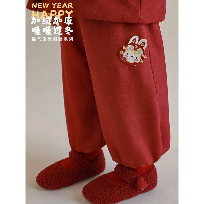 【清】D2793 幼悠卡通绣标弹力收口休闲女童宝宝秋冬装加