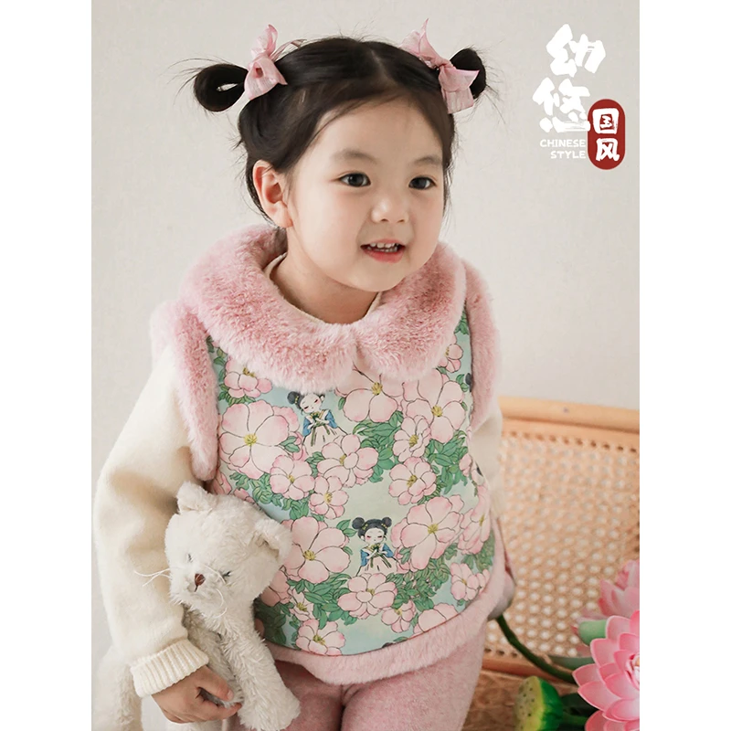 幼悠女童棉马甲中式古风加厚保暖冬季拜年服秋冬儿童棉马甲LD0010