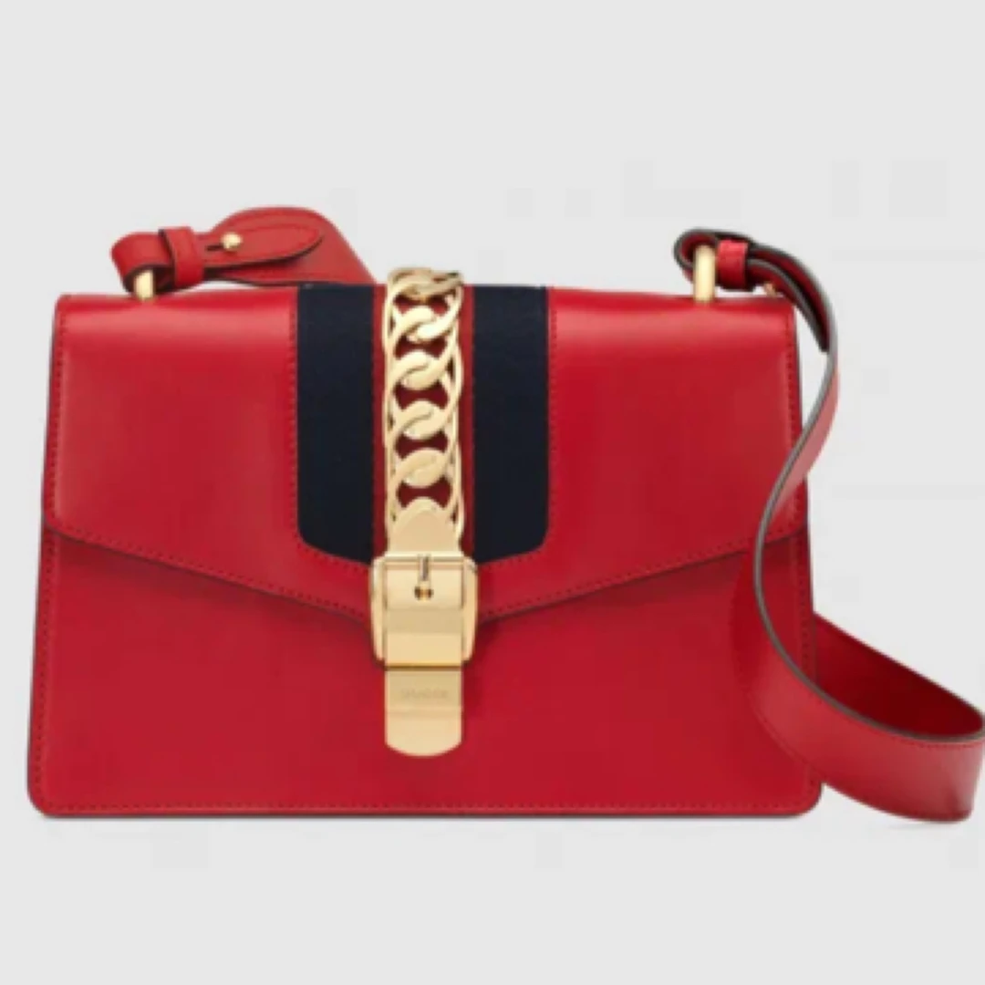 95新 GUCCI/古驰 塞尔维亚双肩带经典红绿肩带/00050