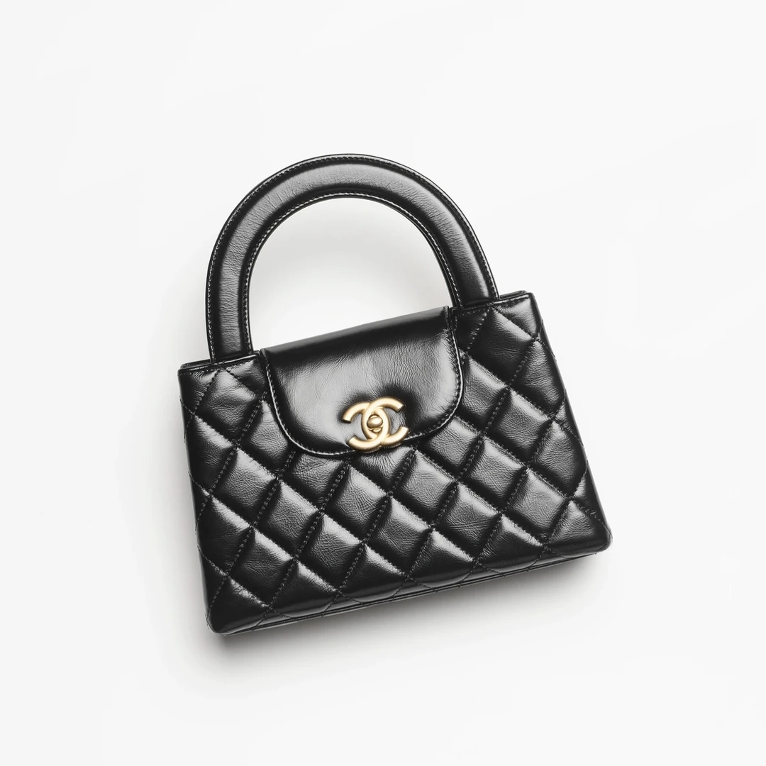 99新 Chanel/香奈儿 24Ａ/Kelly大号黑金手柄手提斜挎包/小全套