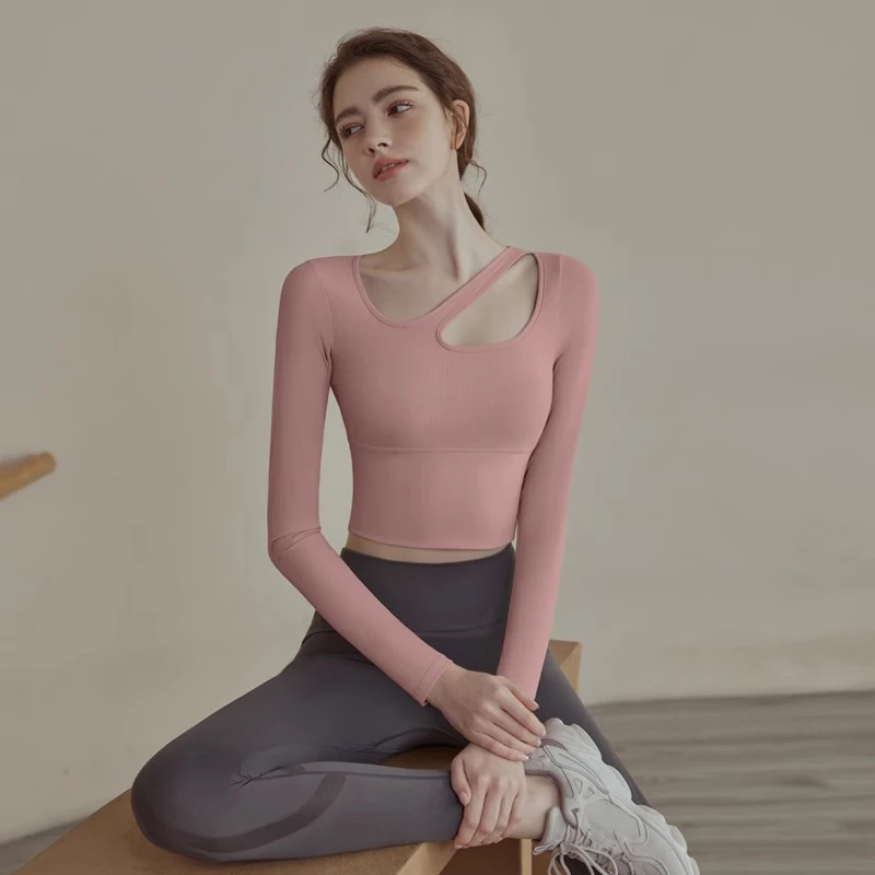 新丽雅瑜伽服女带胸垫新款跑步健身服上衣紧身专业运动长袖32014
