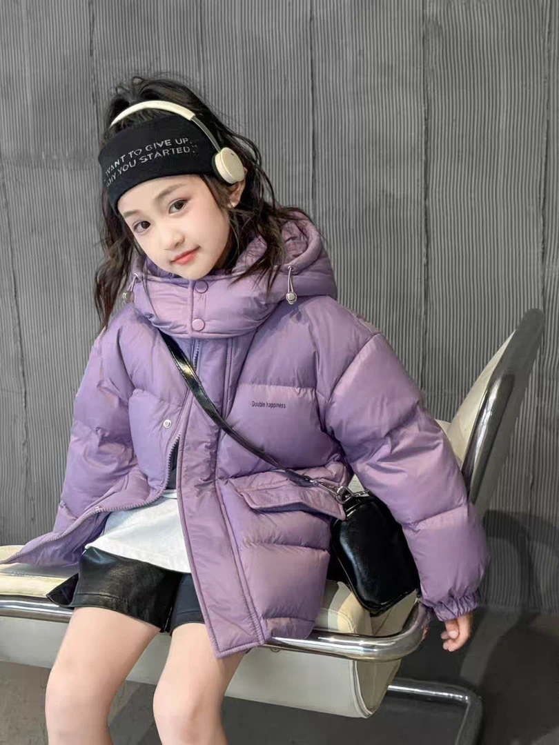 童装冬款2024年新款儿童羽绒服韩版洋气女童白鸭绒加连帽款时尚
