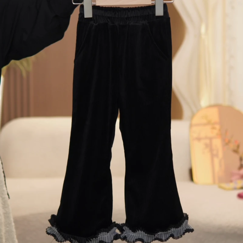 【女童黑色休闲裤】童装2024女童秋季加绒复古新款裤子洋气时尚秋冬