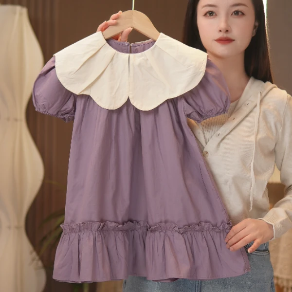 【紫色棉布裙】2024女童背心裙夏季无袖纯色宽松韩版休闲连衣裙子