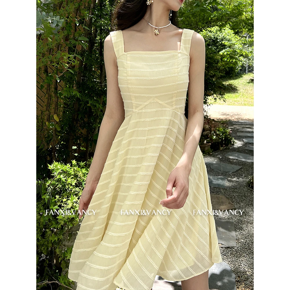 FANXI&VANCY 清新轻复古夏季方领吊带收腰连衣裙宝藏衣橱产地溯源