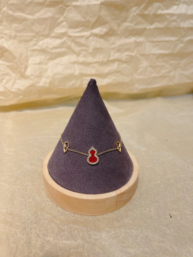 钛钢玻璃手链 红色葫芦钛钢手链