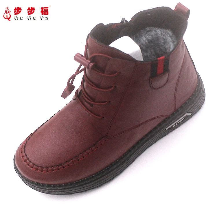 步步福23-76新款加绒加厚高帮保暖女鞋中老年防水平底防滑妈妈鞋