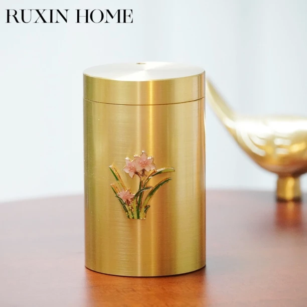 如馨家居 黄铜珐琅镶钻牙签棉签收纳摆件