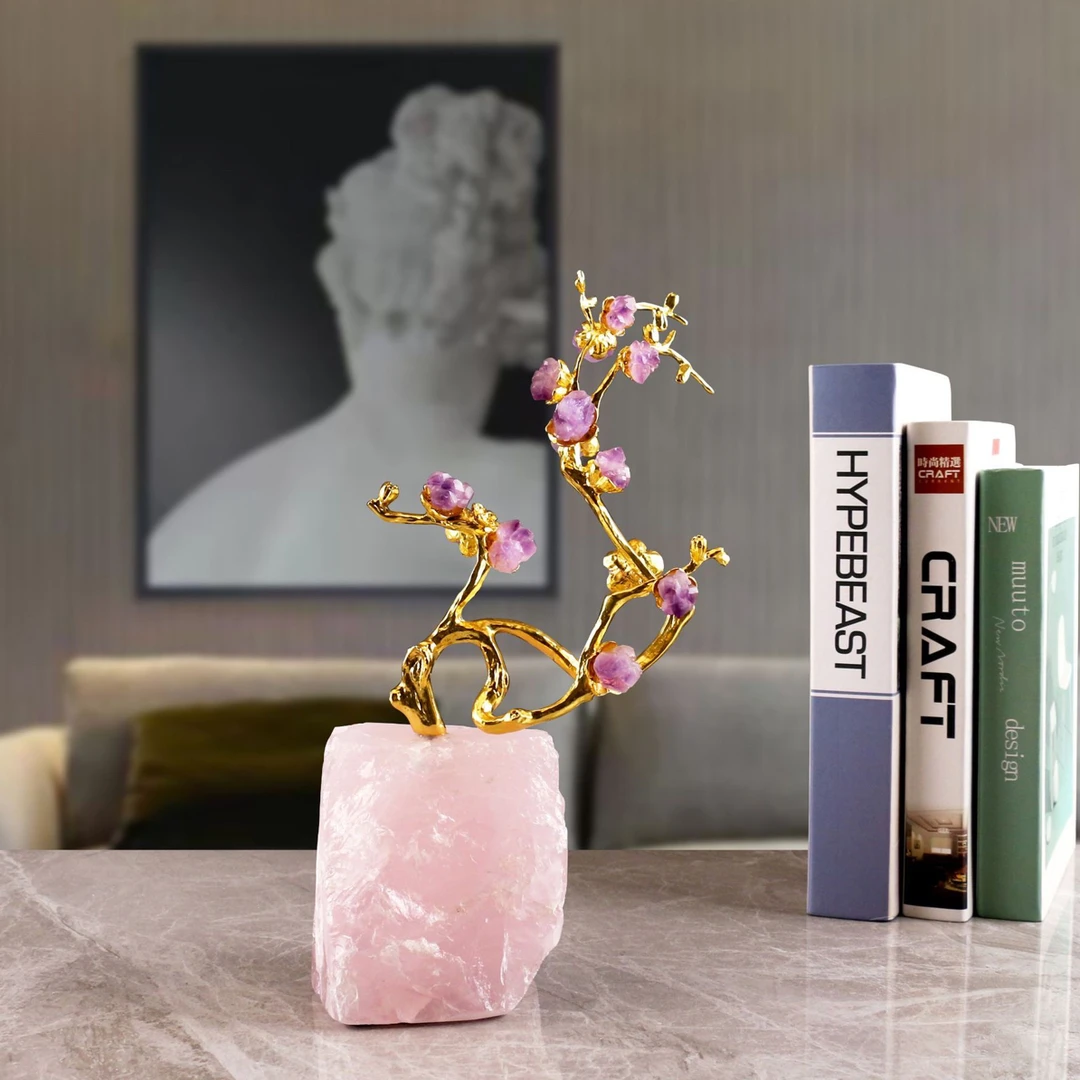 轻奢紫水晶梅花家居艺术摆件客厅玄关酒柜桌面装饰品