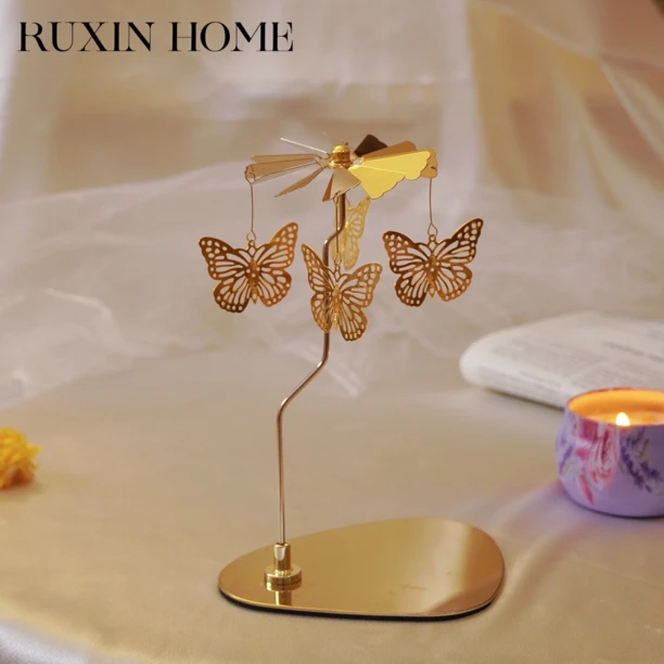 如馨家居 香薰旋转蝴蝶烛台蜡烛托盘浪漫情调烛光晚餐台摆件礼物