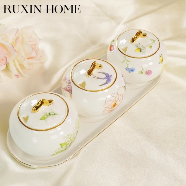 RUXINHOME 骨瓷调味罐调料罐组套装厨房用品家用陶瓷盐罐