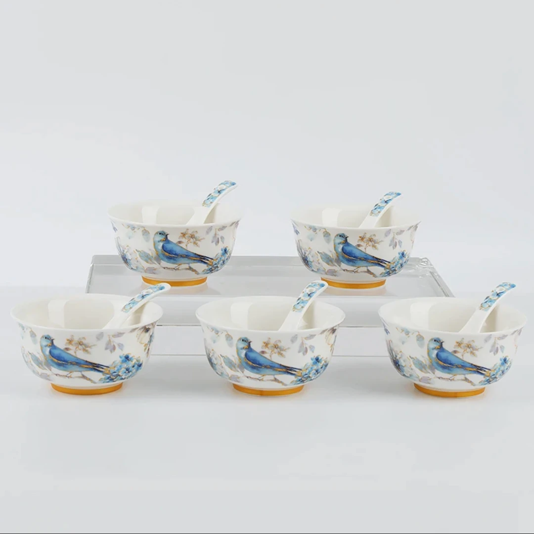 如馨家居 喜上眉梢骨瓷防烫米饭碗餐具套装 美式饭碗甜品碗