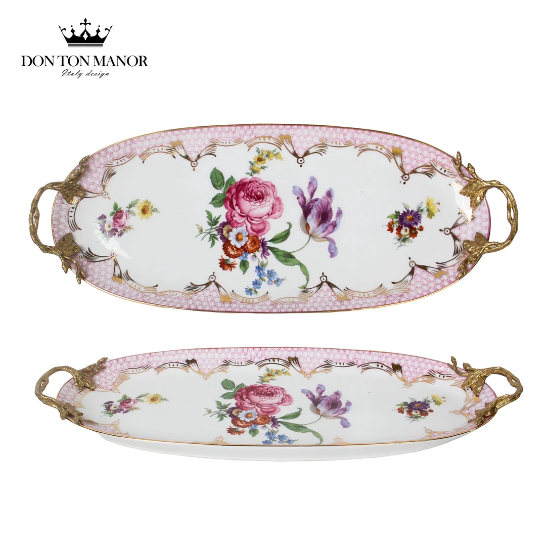 T-28 粉边花卉椭圆长盘