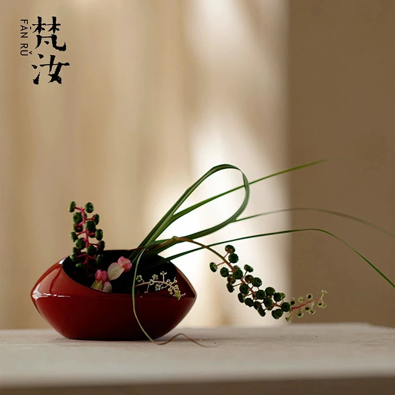 如馨·赭梦红朱 新中式复古诧寂风-本质花器小型造景装饰家用器物