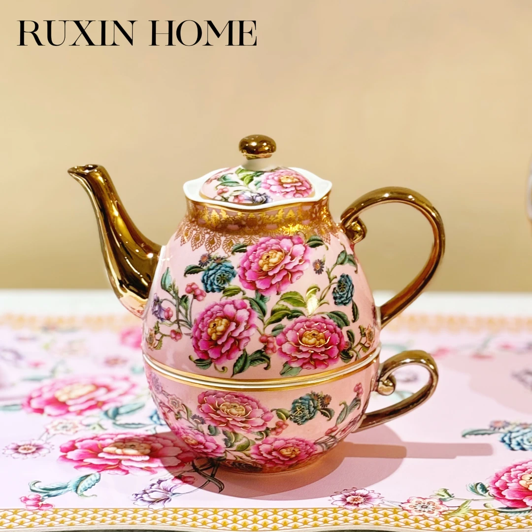 宫廷牡丹陶瓷子母壶 欧式下午茶一人壶