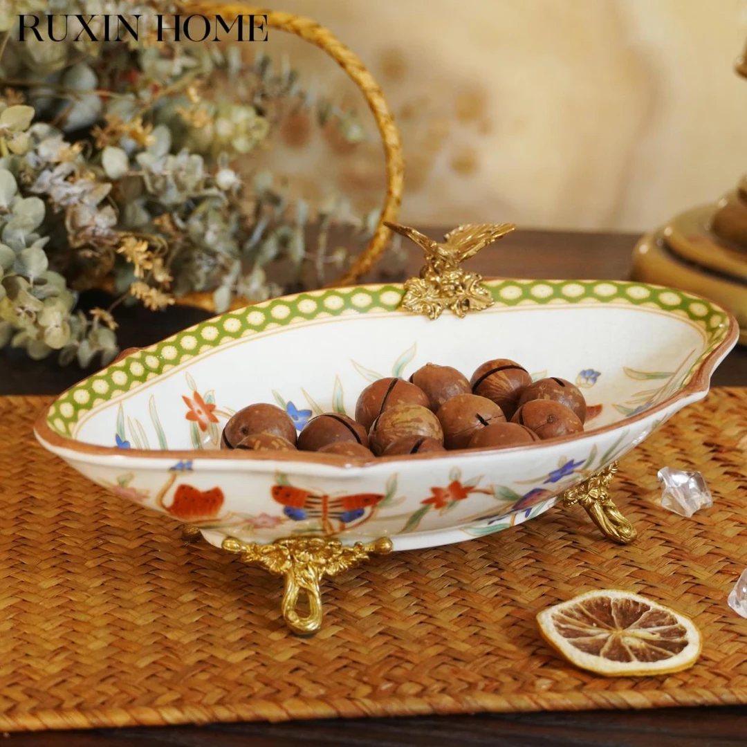 如馨家居 欧式美式高端铜配瓷瓜子盘水果盘JW-1017h-H275