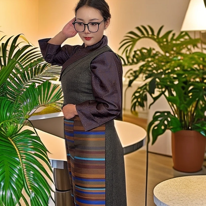女士秋冬新款无袖藏装加绒单件藏袍民族风