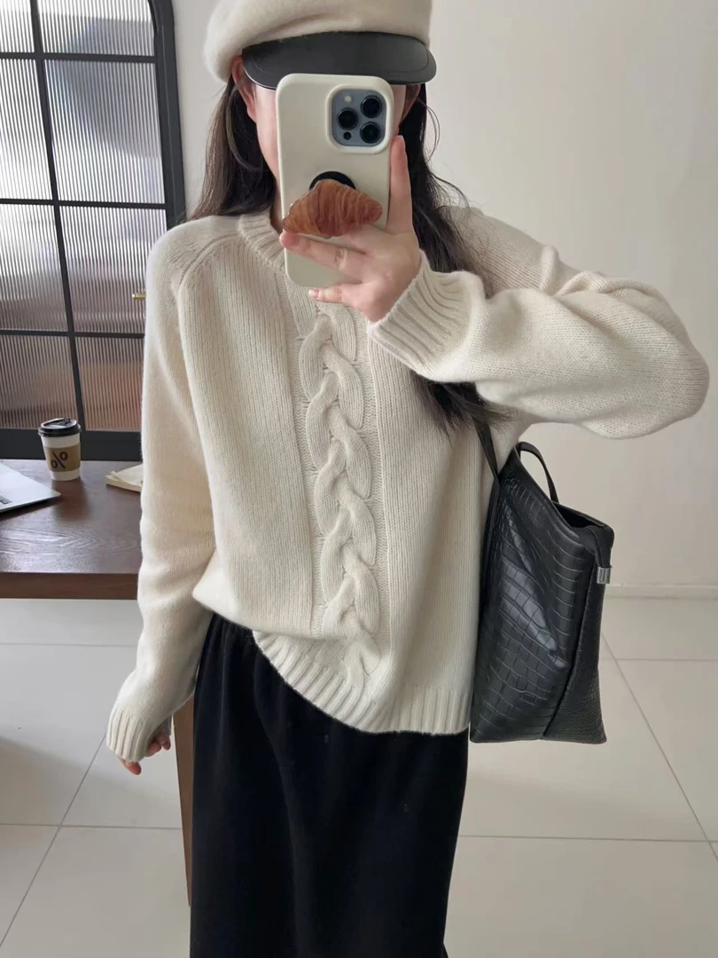 濮院时尚百搭韩系简约气质显瘦加厚复古绞花羊毛衫094