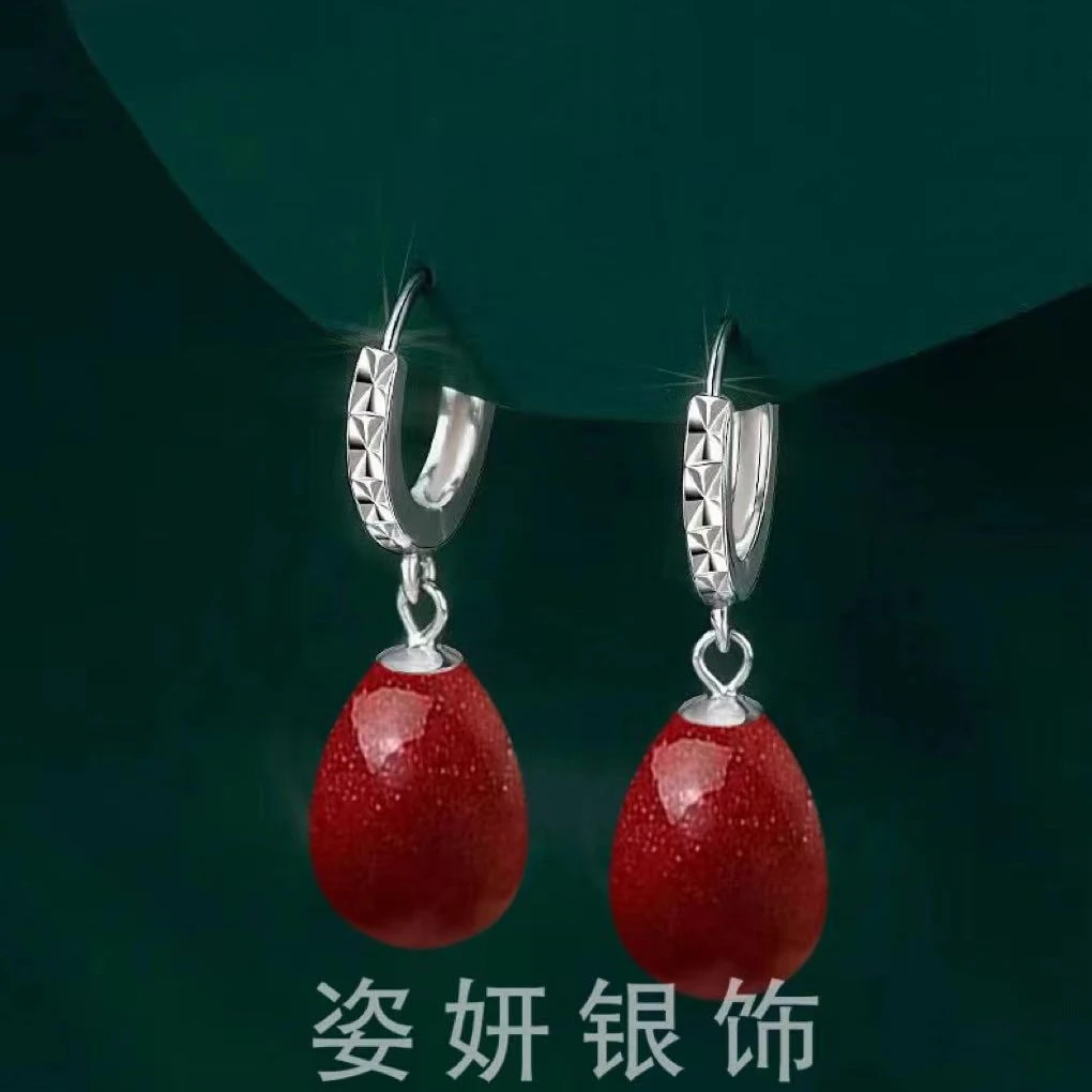含辰砂工艺品红色本命年水滴辰砂耳环2025年新款火爆款高级感耳坠