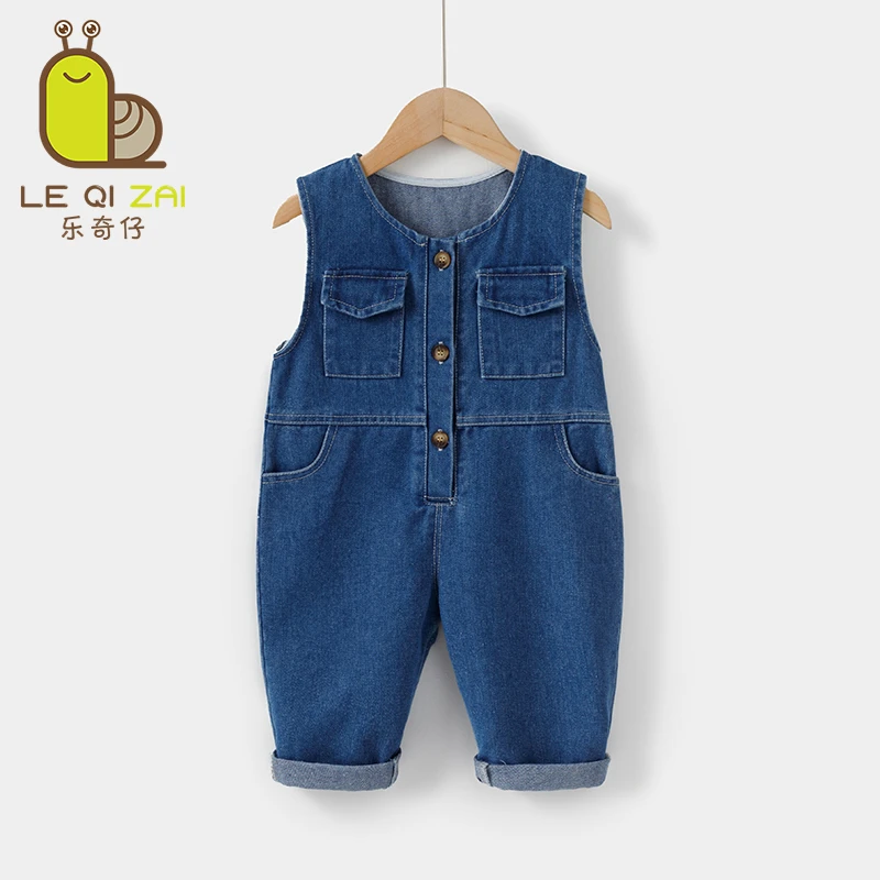 宝宝牛仔背带裤春秋0-3岁男女童洋气裤子小童长裤婴儿连体裤开档