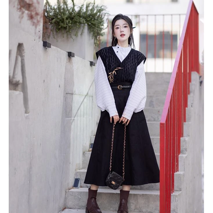 池夏【书卷:竹枝辞】汉元素改良唐褙子衬衫十破裙原创绣花汉服 春