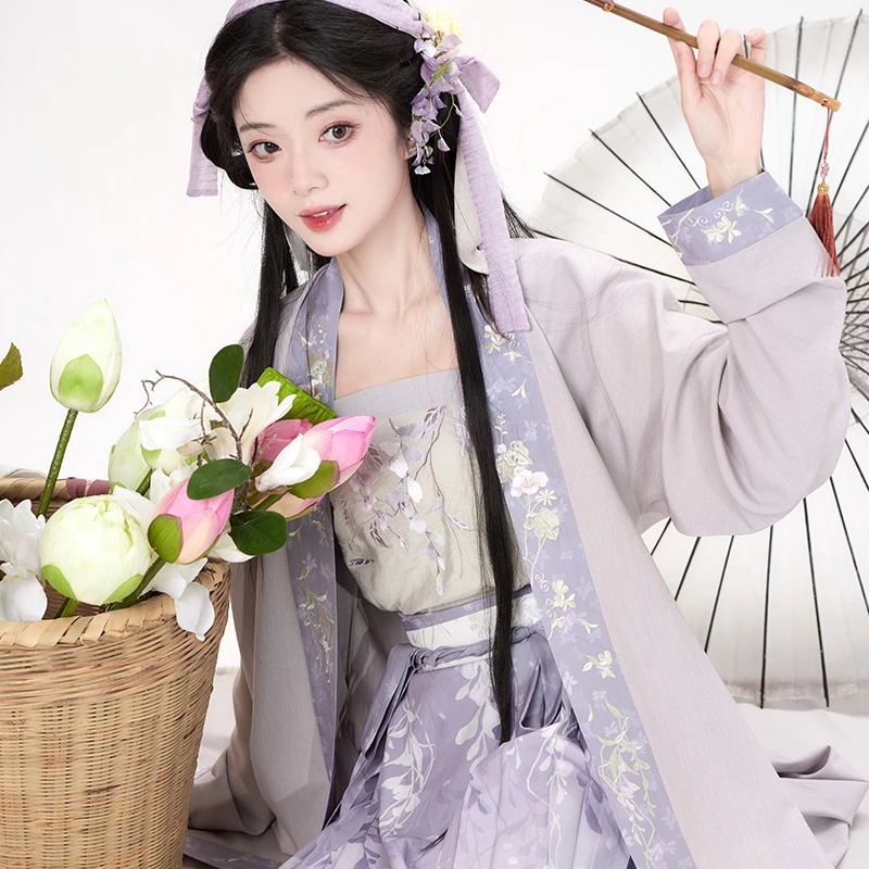 池夏【秋分·莳花幽赏】宋制人棉长衫吊带百迭裙原创改良汉服女秋