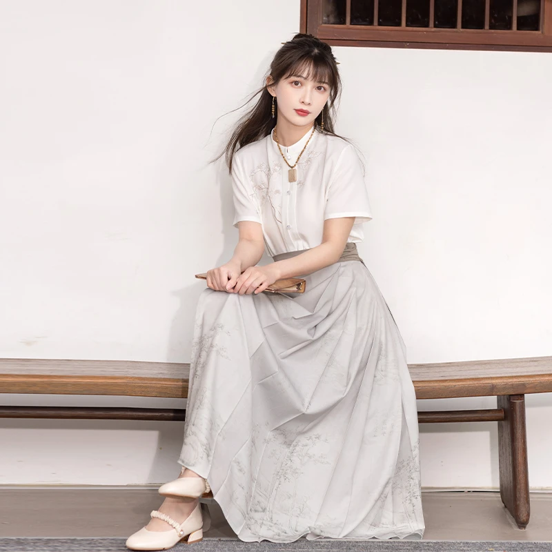 池夏【中国符号·幽涧寒松】汉元素衬衫明制马面裙原创改良汉服女