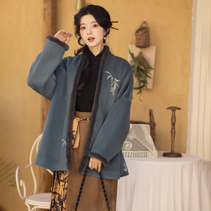 池夏【书卷:蓝莓可可】宋制对襟褙子两片裙原创改良汉服女 秋冬