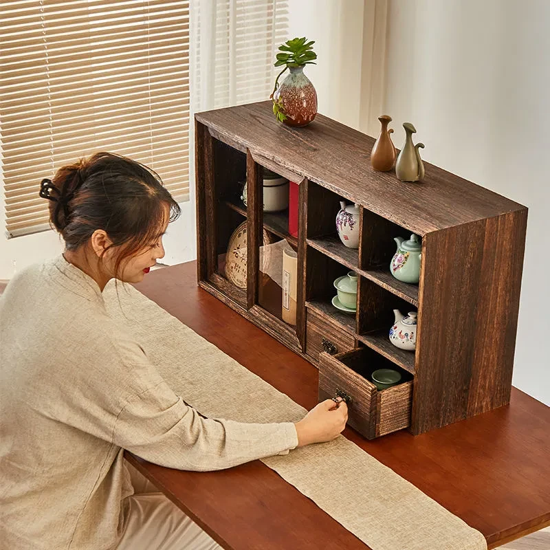 博古架新中式茶室置物架简约书架发货多宝阁古董摆件茶叶展示柜子