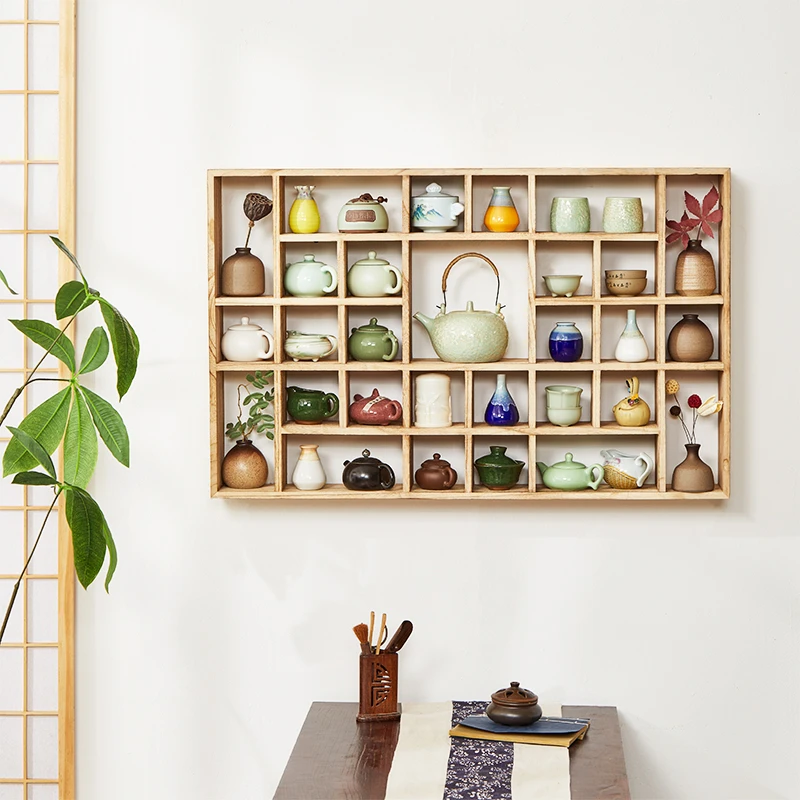 博古架格子架实木中式多宝阁架子茶壶置物架手办展示架上墙茶壶